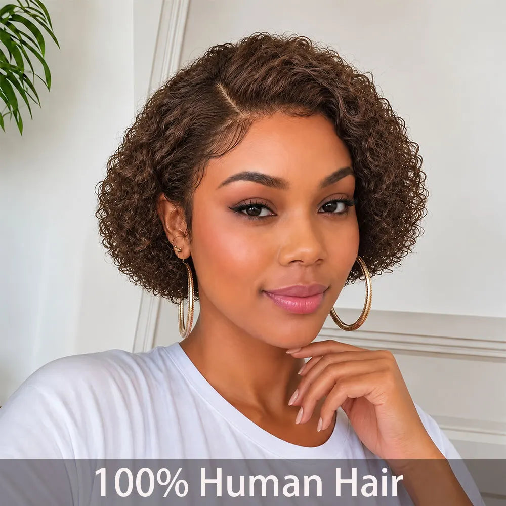 Brown curly wave lace front wig for women, short Remy human hair by HSF Marketplace