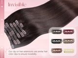 DIYOMO natural black straight PU clip-in hair extensions, 100% human hair with seamless invisible wefts
