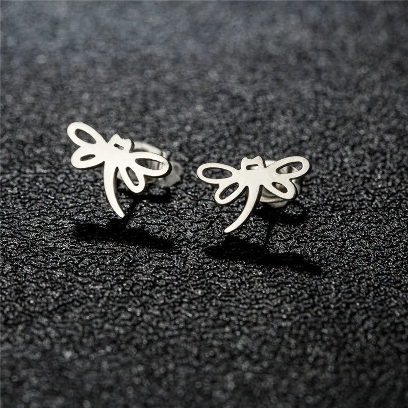 HSF Marketplace simple T-bar animal stud earrings featuring dove, leaf, dragonfly, and spider designs for women