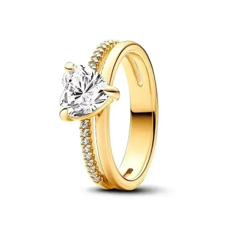 Hot selling 925 sterling silver exquisite gold series ring, sparkling heart-shaped crown ring, fashionable charm jewelry gift