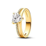 Hot selling 925 sterling silver exquisite gold series ring, sparkling heart-shaped crown ring, fashionable charm jewelry gift