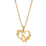 Gold heart initial letter necklace for women with stainless steel chain and alphabet pendant, perfect for birthday jewelry or gifts.