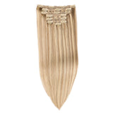 Natural black straight clip-in human hair extensions set of 7 PU invisible wefts, 116g lightweight for women