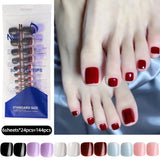 HSF Marketplace pink French tip press-on toenails, square short false toe nails with glossy finish, 120-piece set