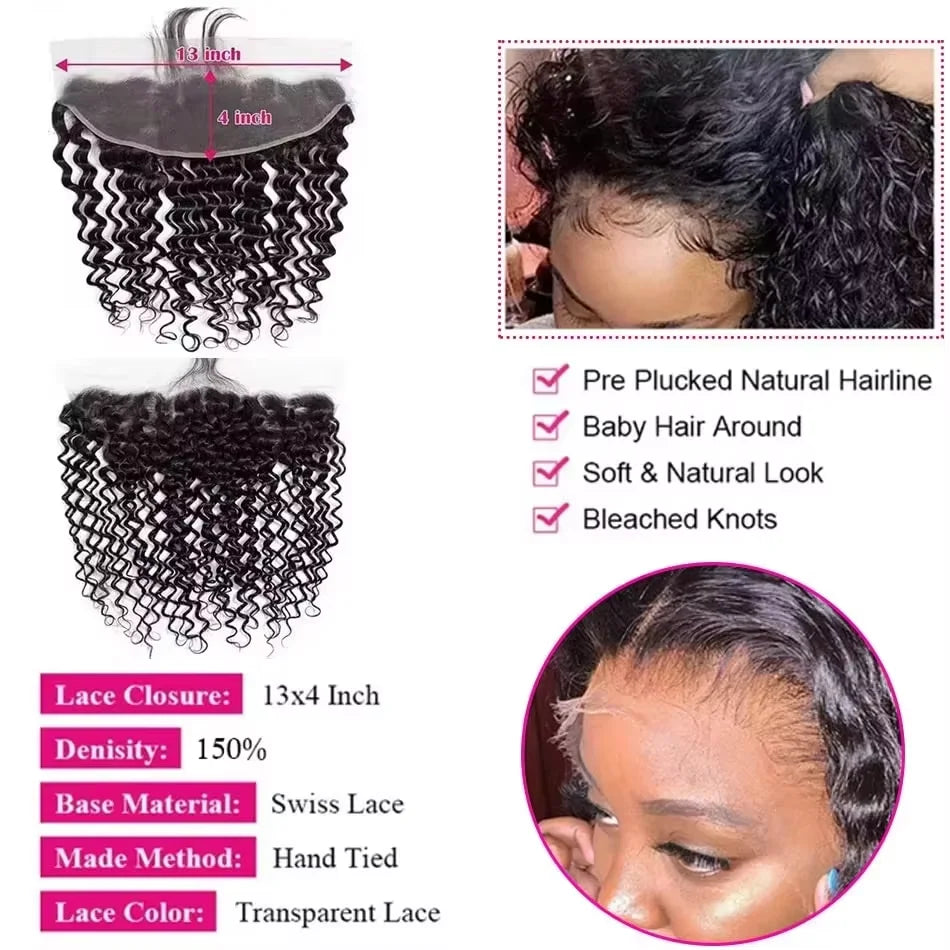 Raw Burmese Deep Wave Human Hair Bundles With Closure Invisible Melt Skin 4x4 5x5 13x4 HD Lace 3 4 Bundles Curly Weave With Frontal