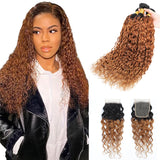 12A Ombre 1B 99J Brown Water Curly 3 Bundles With HD Lace Closure Colored Remy Malaysia Hair Wet And Wavy 3 Bundles With Closure