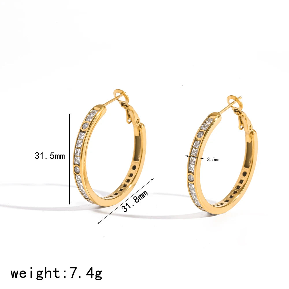 18K gold plated C-shaped zircon hoop earrings for women, HSF Marketplace jewelry close-up