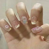 24-piece blush pink glitter diamond cat eye coffin press-on false nails in short square full-cover style