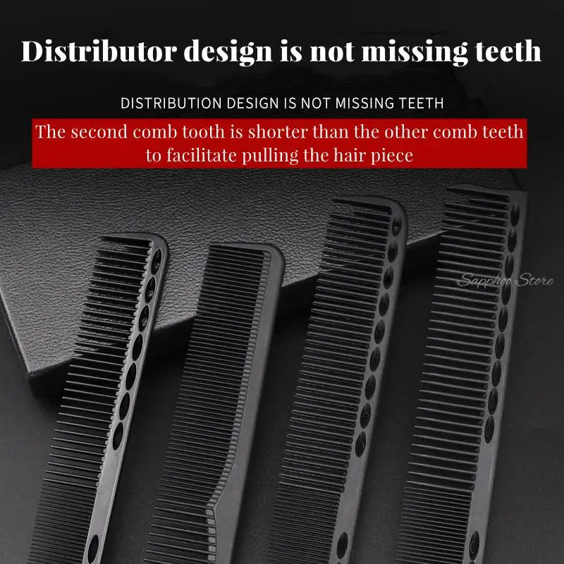 Black carbon double-sided hair cutting comb from HSF Marketplace, heat-resistant, antistatic styling tool for professional barbers.