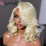 UStyleHair 613 Blonde Bob Lace Hair Lace Front Short Wave Wig Side Part Synthetic Front Wig Heat Resistant Synthetic Hair Daily