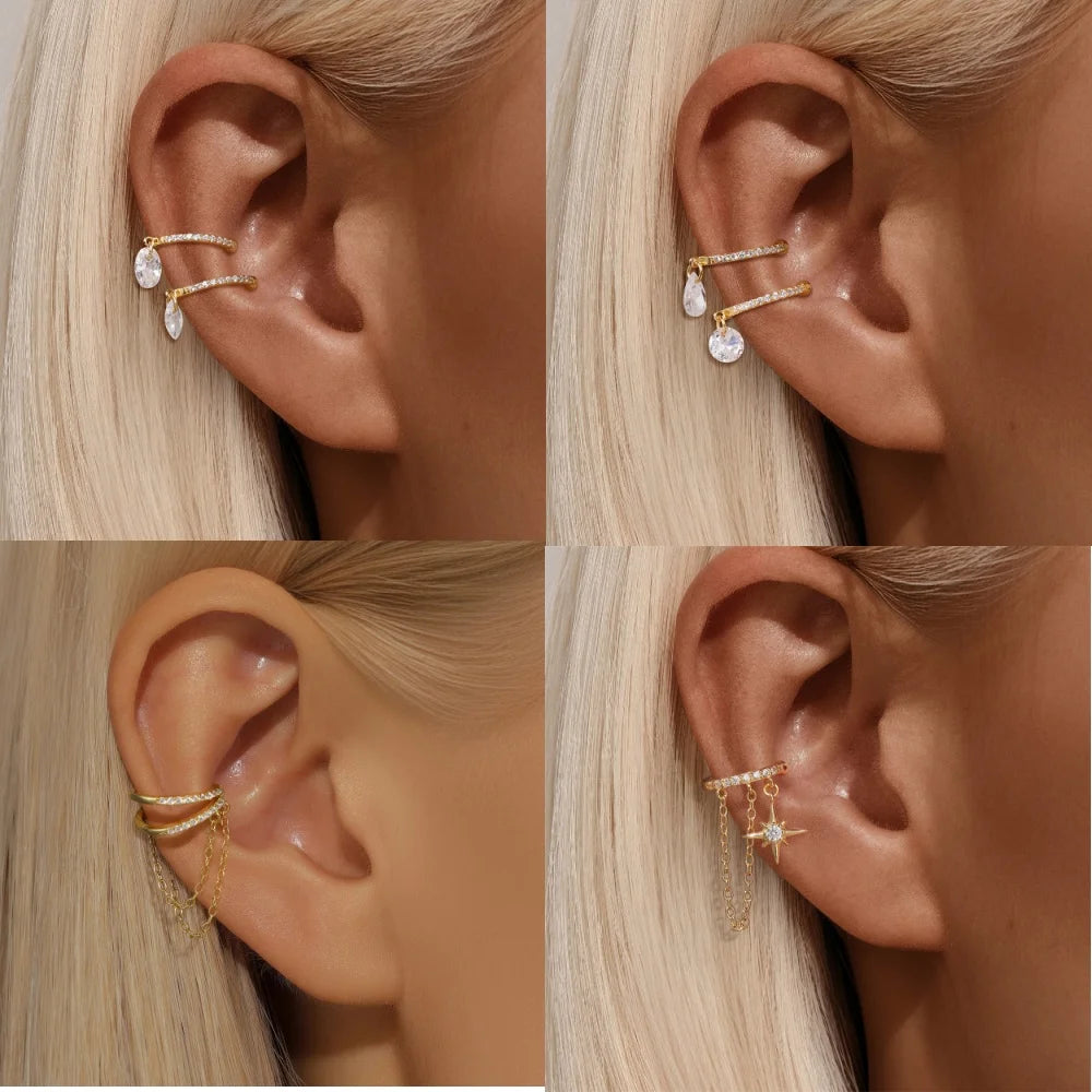 ROXI 925 sterling silver zircon double-layer clip earring, no-piercing women’s party jewelry