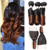 1B/27 Brown Ombre Peruvian Loose Wave Bundles With 4x4 Closure Remy Hair Extension Human Hair Bundles with Closure 1/3/4 Pcs