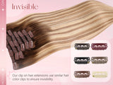 DIYOMO natural black straight PU clip-in hair extensions, 100% human hair with seamless invisible wefts