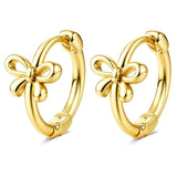 Bobisty hypoallergenic screw-back stud hoop earrings, 14K gold-plated heart and CZ flower design