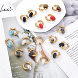 Classic fashion natural turquoise stone round bead hoop earrings, 3mm thick stainless steel ear buckles by HSF Marketplace