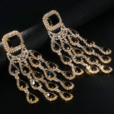 Bridal black crystal tassel earrings with elegant dangling design by HSF Marketplace