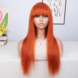 Long straight ginger human hair wig by HSF Marketplace, Brazilian Remy hair, full machine-made, ideal for cosplay and women's styling.