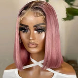 Rebecca black bob wig by HSF Marketplace, lace front, straight Peruvian human hair, reddish brown, 13x6 inch lace part, natural look