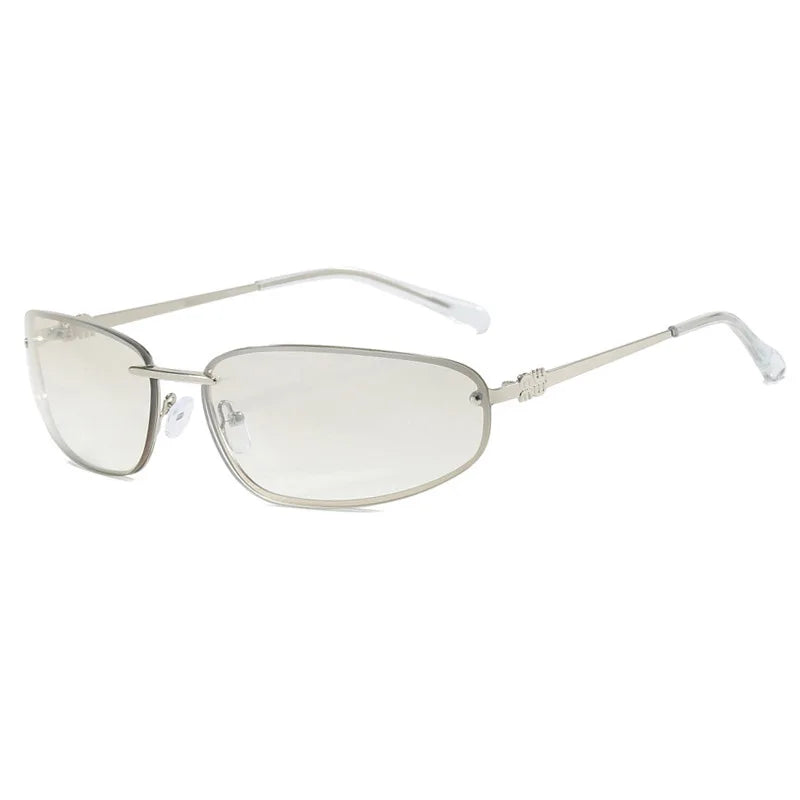 Oval frameless Y2K luxury sunglasses by HSF Marketplace, high-end punk style, outdoor retro design for women.