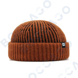 Women's thick striped knitting docker cap warm winter beanie with letter label, HSF Marketplace retro hat