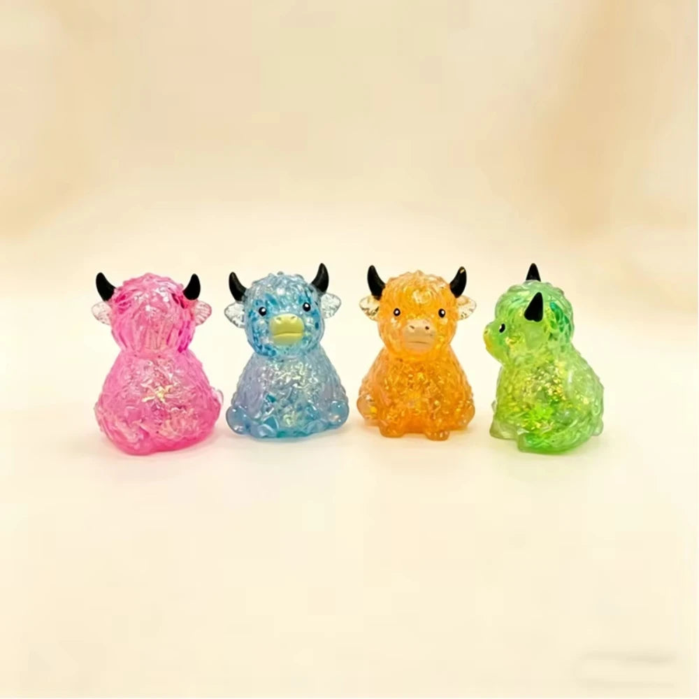Cute Highland Cow Squeeze Toys Maltose Squishy Glitter Soft Animal Slow Rising Anti Stress Relieve Anxiety Sensory Fidget Toy