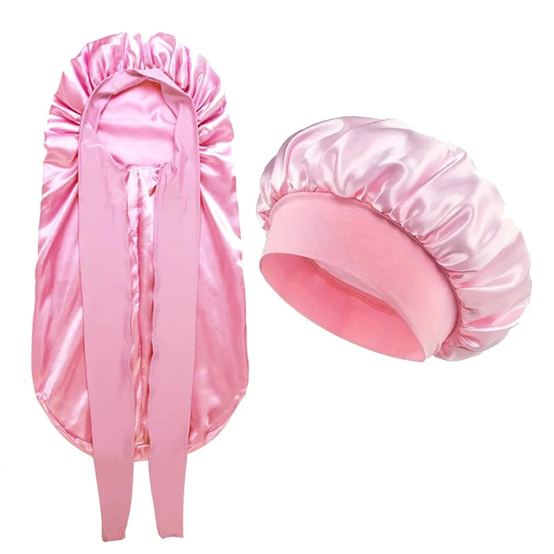2Pcs Satin Bonnet Set for Women Long Regular Size Silk Hair Cap for Sleeping, Night Hair Wrap for Curly, Braided, Natural Hair