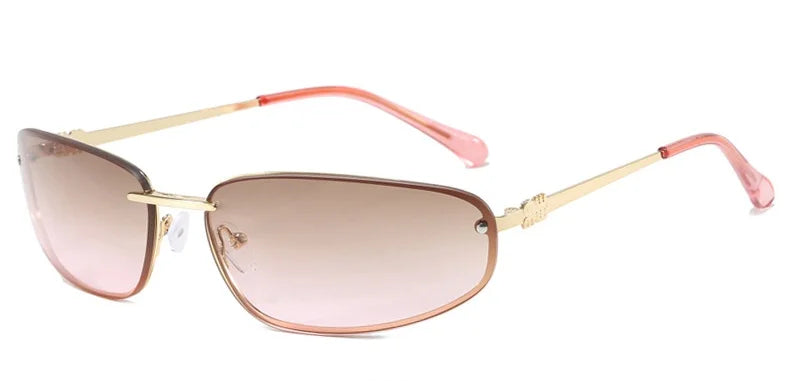 Oval frameless Y2K punk sunglasses with retro luxury styling for women by HSF Marketplace