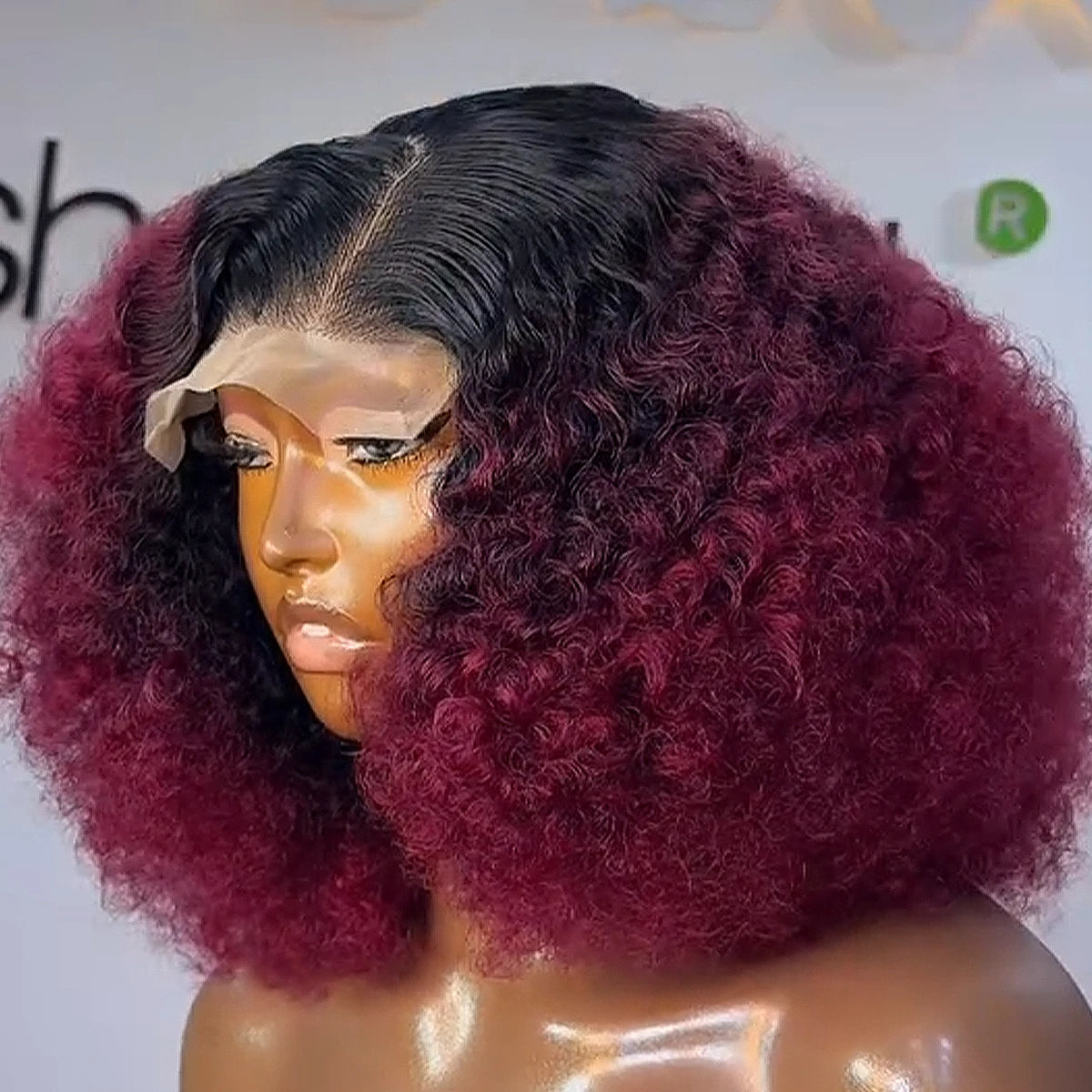 450 high-density burgundy red afro kinky curly bob wig with 13x4 HD lace frontal, preplucked 100% human hair
