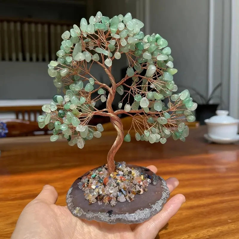Natural Crystal Tree Green Aventurine Rose Quartz Decor Home Office Decoration Money Tree Life Tree Ornament Holiday Gift