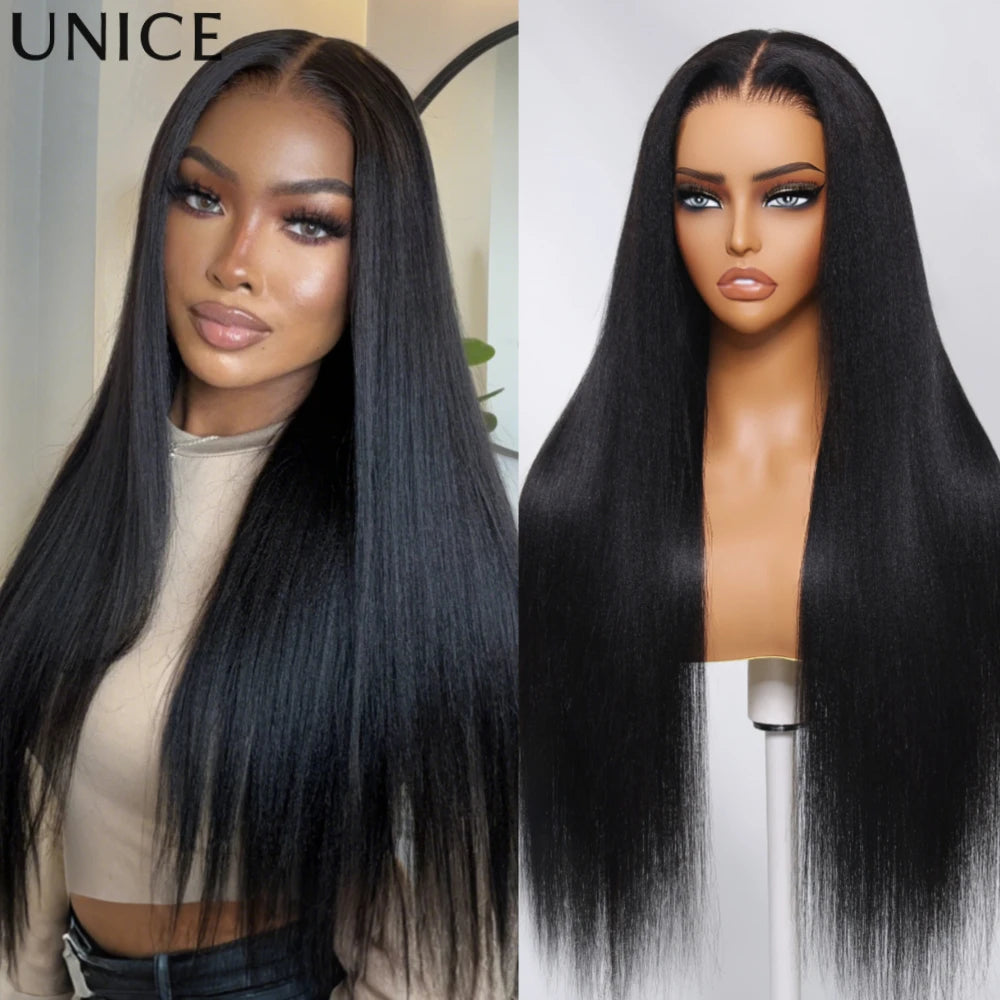 Lace Yaki straight human hair wig with Invisi Drawstring by HSF Marketplace
