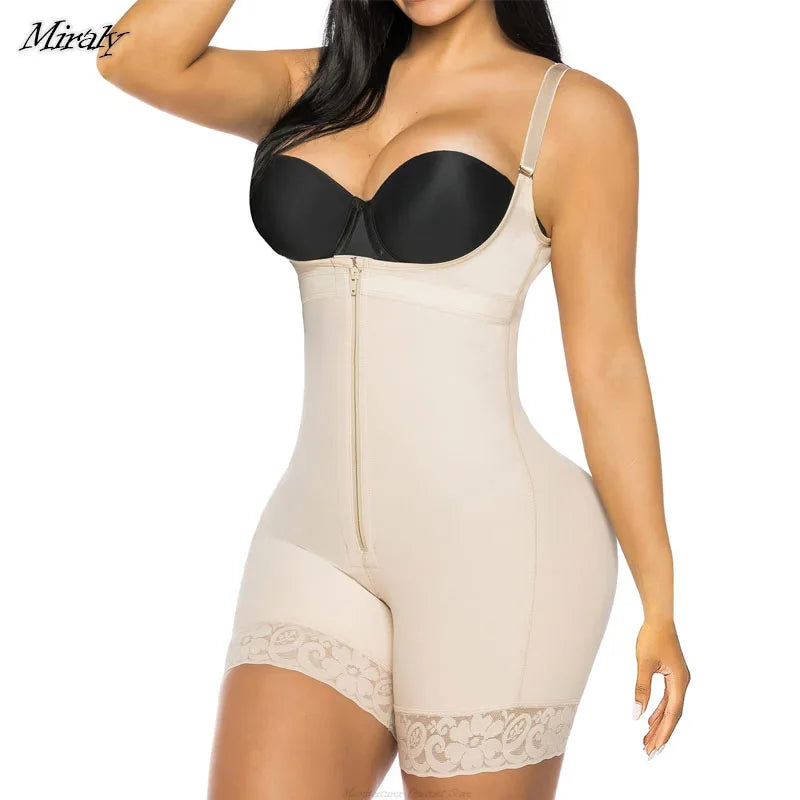 Women's Colombian body shaper bodysuit with tummy control, waist trainer, butt lifter, and thigh slimming design