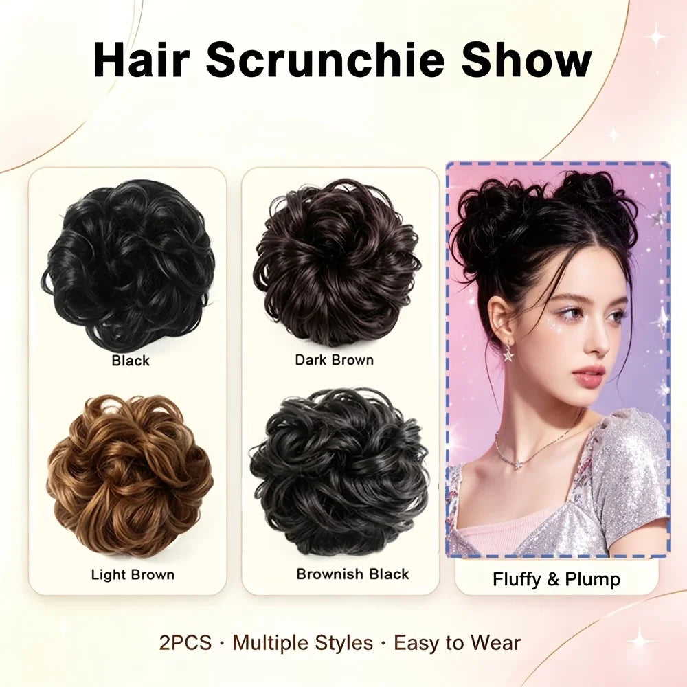 Real human hair messy bun scrunchie in curly wavy style for women’s chignon ponytail updo extension