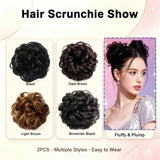 Real human hair messy bun scrunchie in curly wavy style for women’s chignon ponytail updo extension