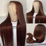 Chocolate Brown Straight Lace Front Human Hair 13X4 13x6 HD Lace Wigs 200 Density  PrePlucked Baby Hair 40 46 Long Inches Wigs