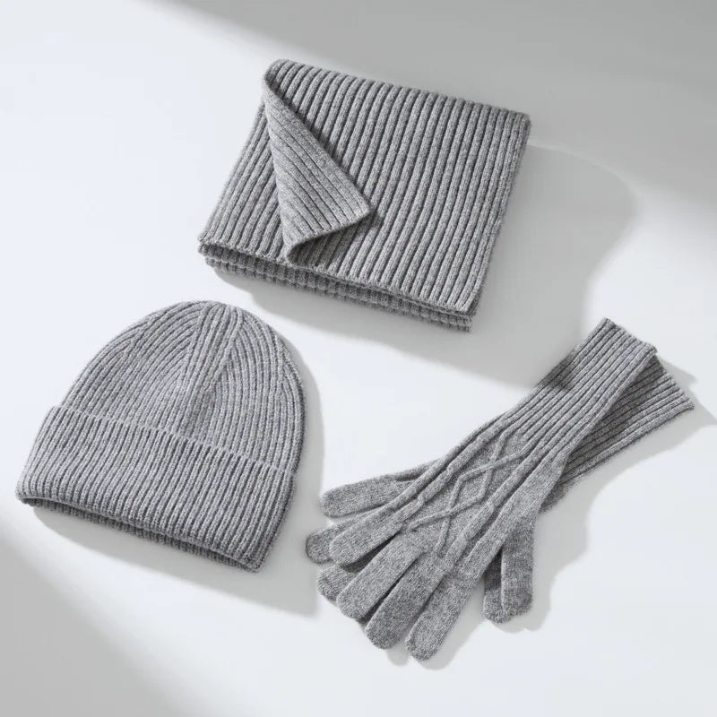 Wool beanie, scarf and glove set for winter warmth by HSF Marketplace