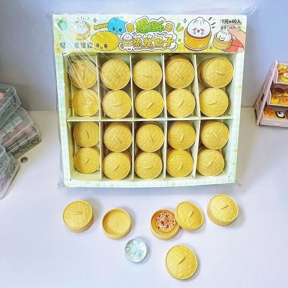 Soft Cute Mini Dumplings Squishy With Steamer Food Shape Squishy Crystal Bun Squeezable Pinch Fidget Sensory Toy Kids Toy