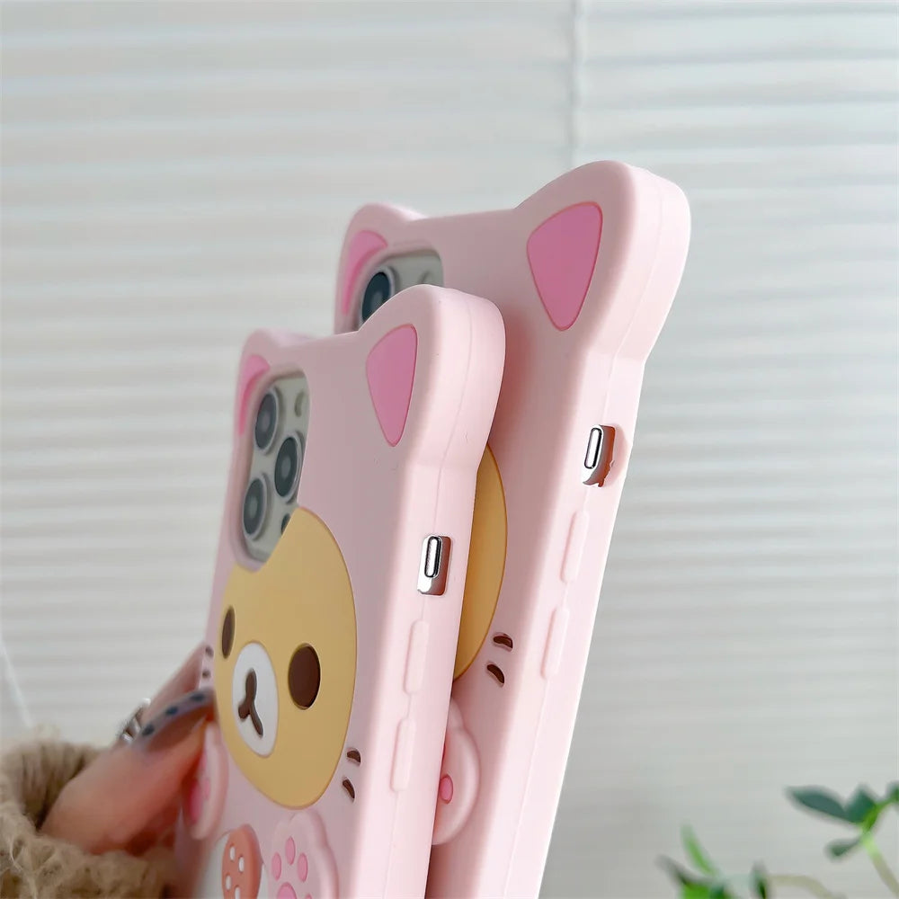 Rilakkuma bear soft silicone iPhone 17 Pro Max case in a cute character design
