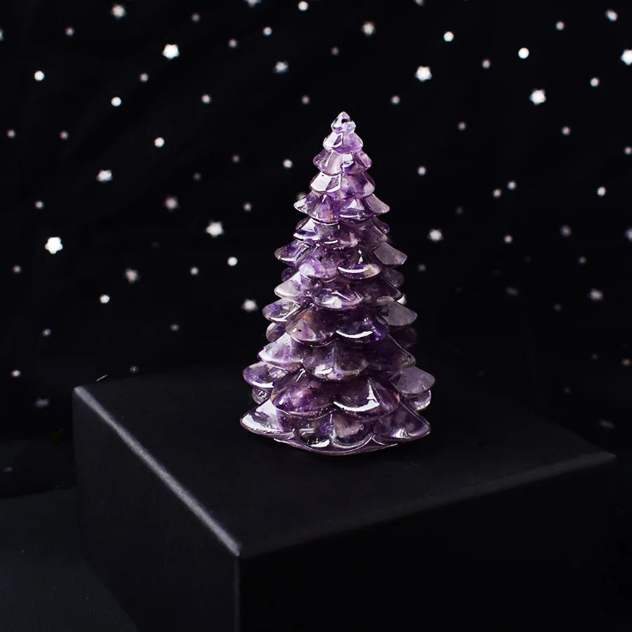 Christmas Trees Resin Natural Stone Amethyst Rose Quartz Luck Tree Handmade Ornaments Silicone Home Decoration Holiday Gift