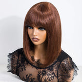 Straight Human Hair Wigs With Bangs Fringe Middle Part Bob Lace Wigs Realistic Scalp Brazilian Straight Bob Lace Wigs With Bangs