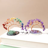 1pc Natural Crystal Lucky Tree Copper Wire Winding Amethyst Gravel With Agate Slice Base Home Decoration Money Trees