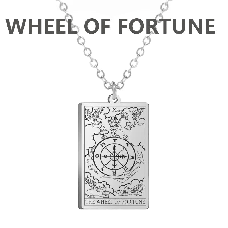 Dawapara Tarot Cards necklace for women, stainless steel jewelry with major arcana tarot charm, a symbolic amulet for wealth and divination