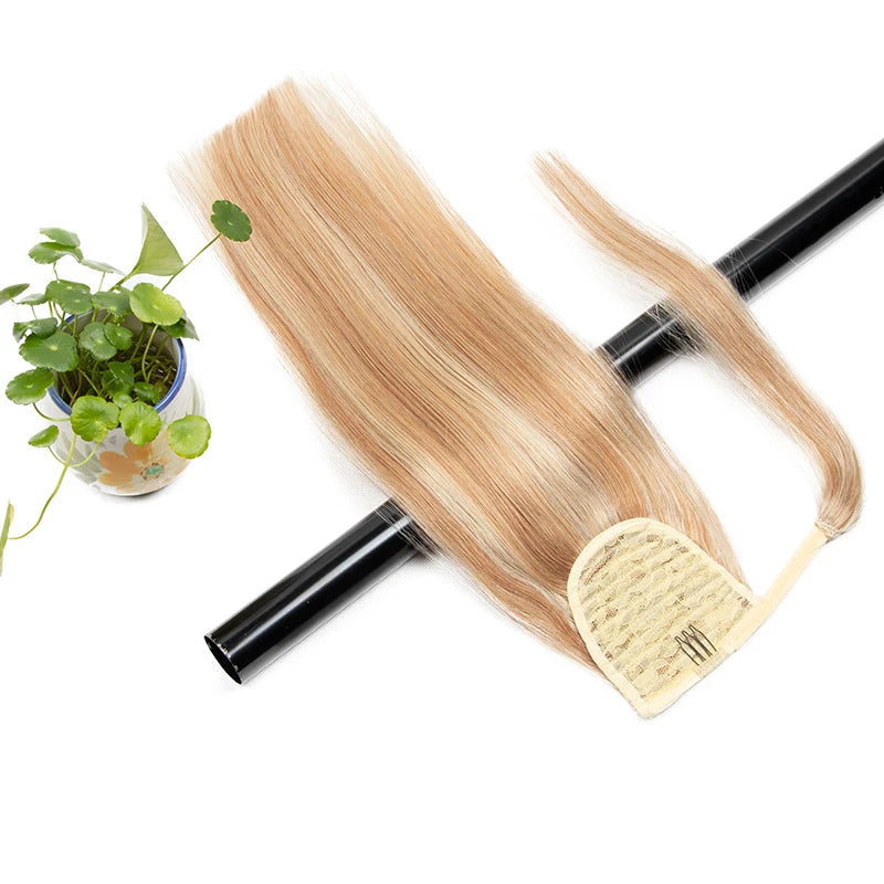 HSF Marketplace human hair clip-in ponytail extension in natural black, wrap-around high ponytail hairpiece