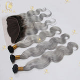 Color Ash Blonde Body Wave Hair Weave Bundle Ombre 1b/Grey 13x4 Frontal Human Hair 4x4 Closure 1 3 4 Bundle Deals For Women