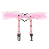 Women's PU leather thigh garter leg ring with heart rivets, spikes, and adjustable elastic strap