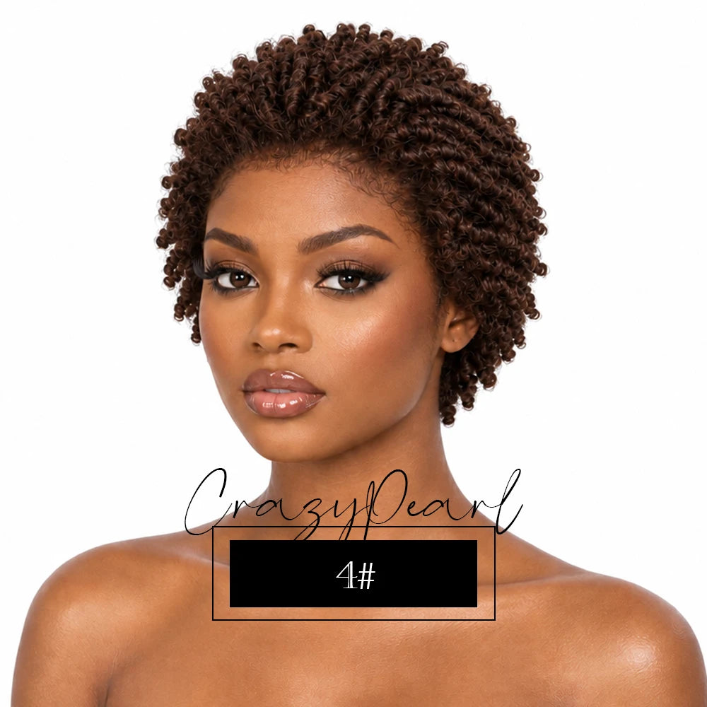Chocolate brown short pixie cut dreadlocks wig with lace frontal, faux locs, Afro twists, human hair, HSF Marketplace.