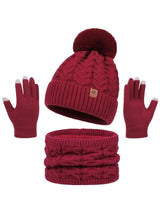 Women's warm knitted 3-piece winter set with hat, neck warmer, and gloves by HSF Marketplace