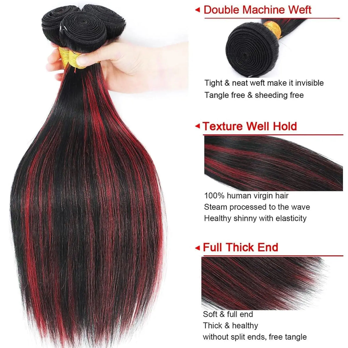 1B/99J Highlight Human Hair Bundles with Closure 12A Straight 99j Colored Human Hair Bundles With Closure Burmese Hair Bundles