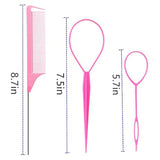 3PCS Hair Loop Tool Set with 2PCS French Braid Tool Loop 1PCS Rat Tail Comb Metal Pin Tail Braiding Comb for Hair Styling