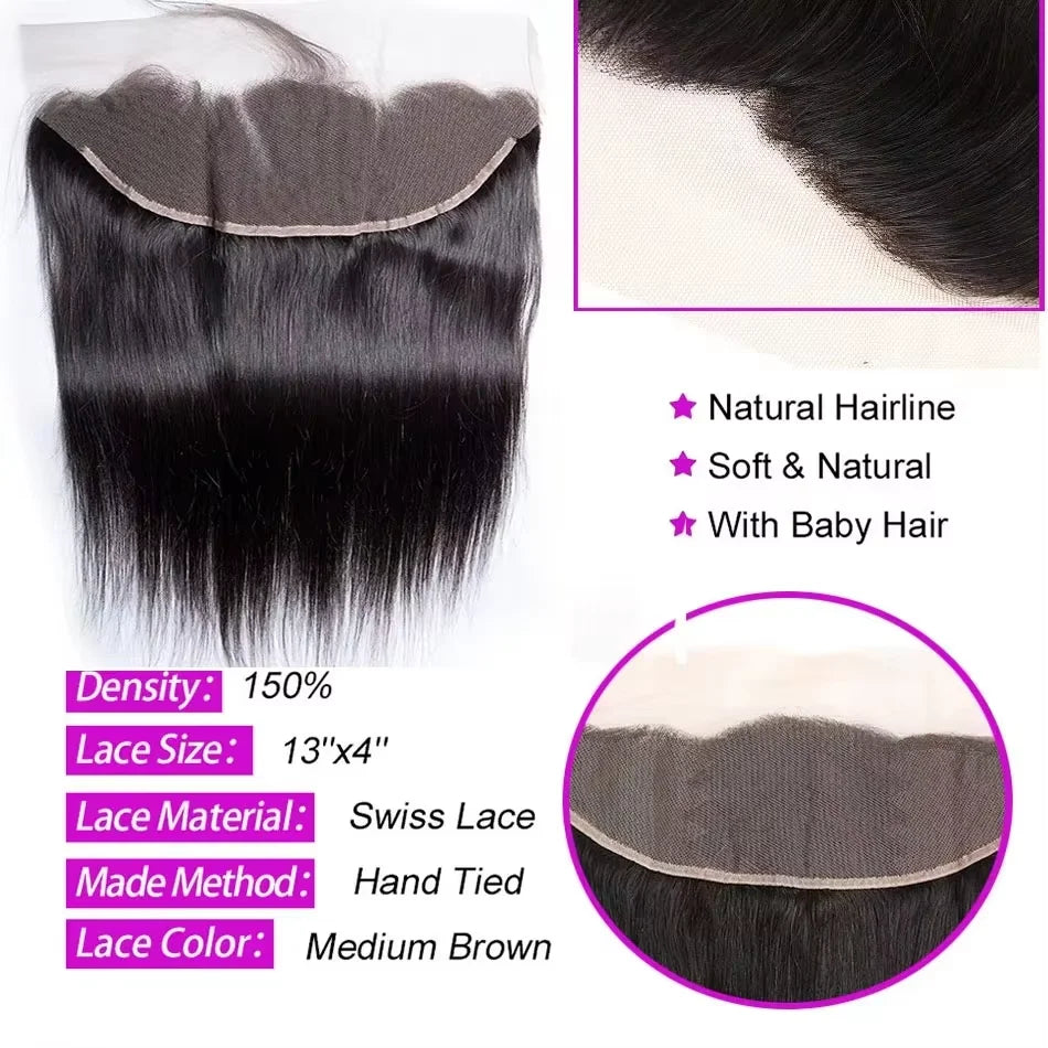 Brazilian Human Hair Bundles With Closure Straight Raw 3 4 Bundles With 4x4 5x5 HD Lace Closure Virgin Weave With 13x4 Frontal