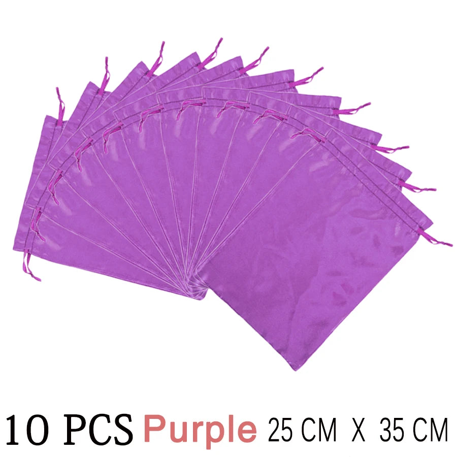 HSF Marketplace silk wig bags for hair extensions, satin storage with drawstring for safe bundling and organization of wigs.
